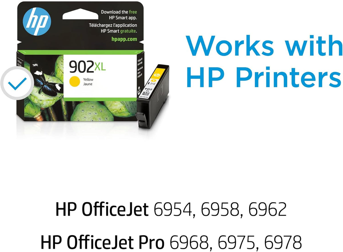 HP 902XL Yellow High-yield Ink Cartridge | Works with HP OfficeJet 6950, 6960 Series, HP OfficeJet Pro 6960, 6970 Series | Eligible for Instant Ink | T6M10AN
