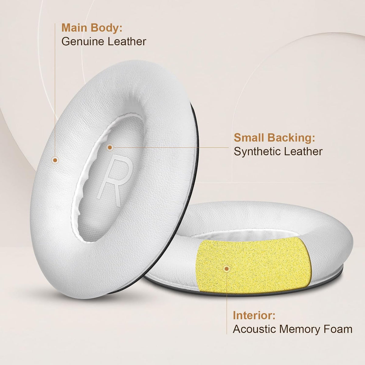 Aurivor Replacement Ear-Pads Cushions for Bose QuietComfort 45 35 35ii (QC-45 QC-35 QC-35 ii), Genuine Lambskin Ear Covers Compatible with QuietComfort SE (QC SE)/ New QuietComfort Headphones(White)