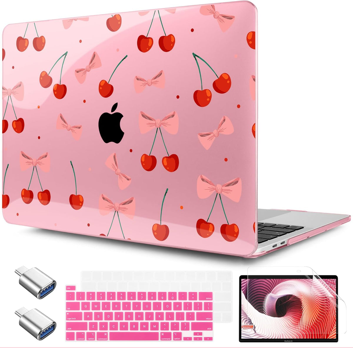 TWOLSKOO Compatible with MacBook Pro 13 inch Case 2023-2016 A2338 M2/M1 A2251 A2289 A2159 A1989 A1706, Plastic Hard Shell Cover & Keyboard Skin & Screen Protector, Cute Cherry