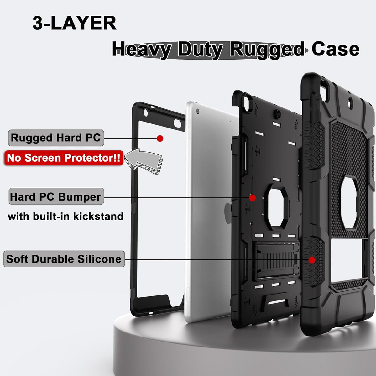 Rantice Case for 9th/8th/7th Generation, Hybrid Shockproof Rugged Drop Protective Case with Kickstand for iPad 10.2 Inch (2021/2020/2019 Release), Black