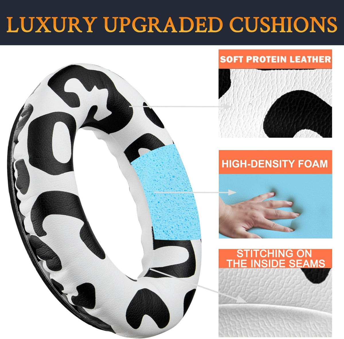 SoloWIT Replacement Earpads Cushions for Bose QuietComfort 35 (QC35) & Quiet Comfort 35 II (QC35 ii) Headphones, Ear Pads with Softer Leather, Noise Isolation Foam, Added Thickness (Snow Leopard)