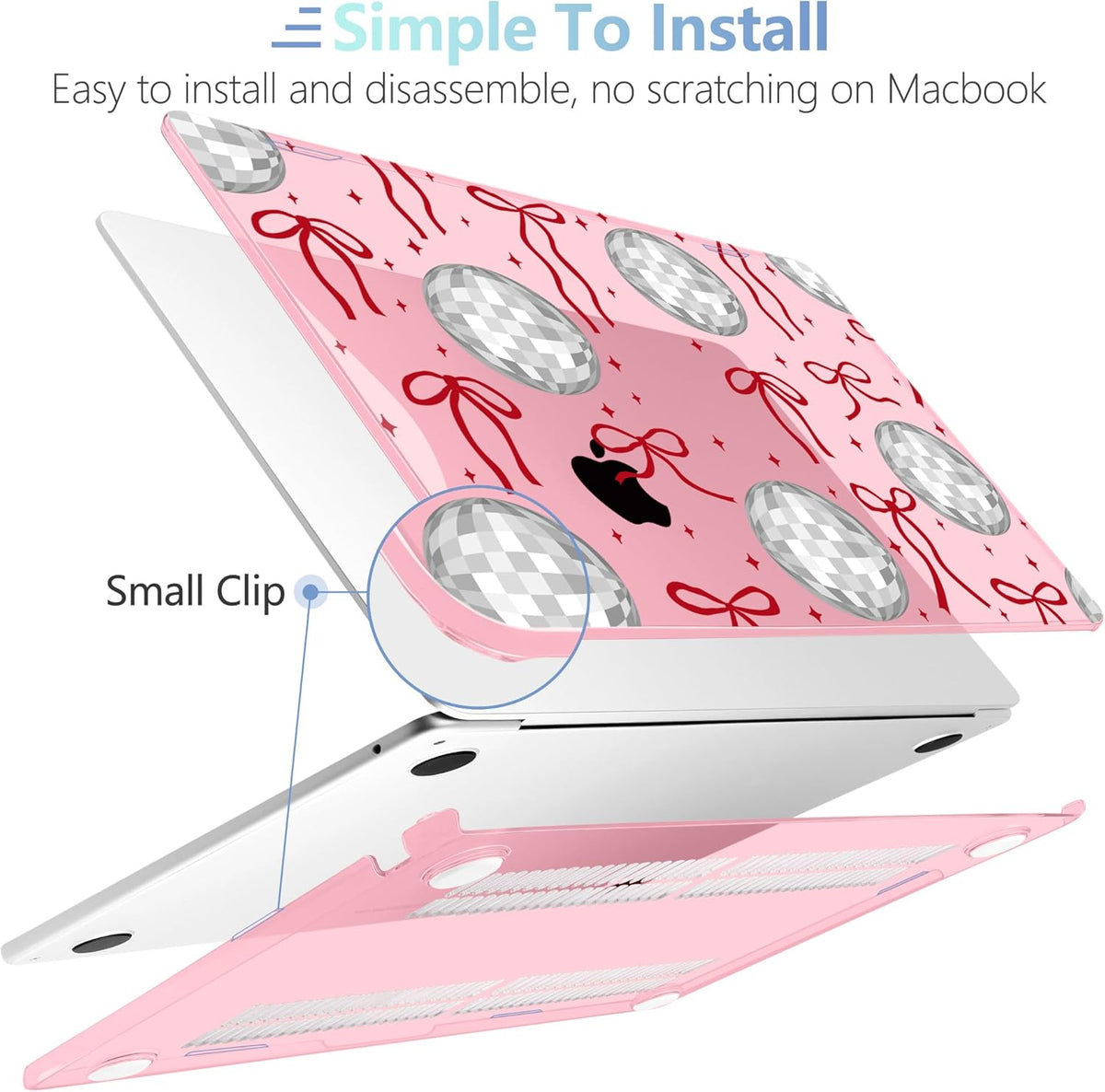MEEgoodo Case for M4/M3/M2 MacBook Air 13.6 inch Case 2025 2024 2022, Fit Model A3240/A3113/A2681, Laptop Hard Shell with Keyboard Cover Compatible with MacBook Air 13 inch, Disco Balls & Red Bows