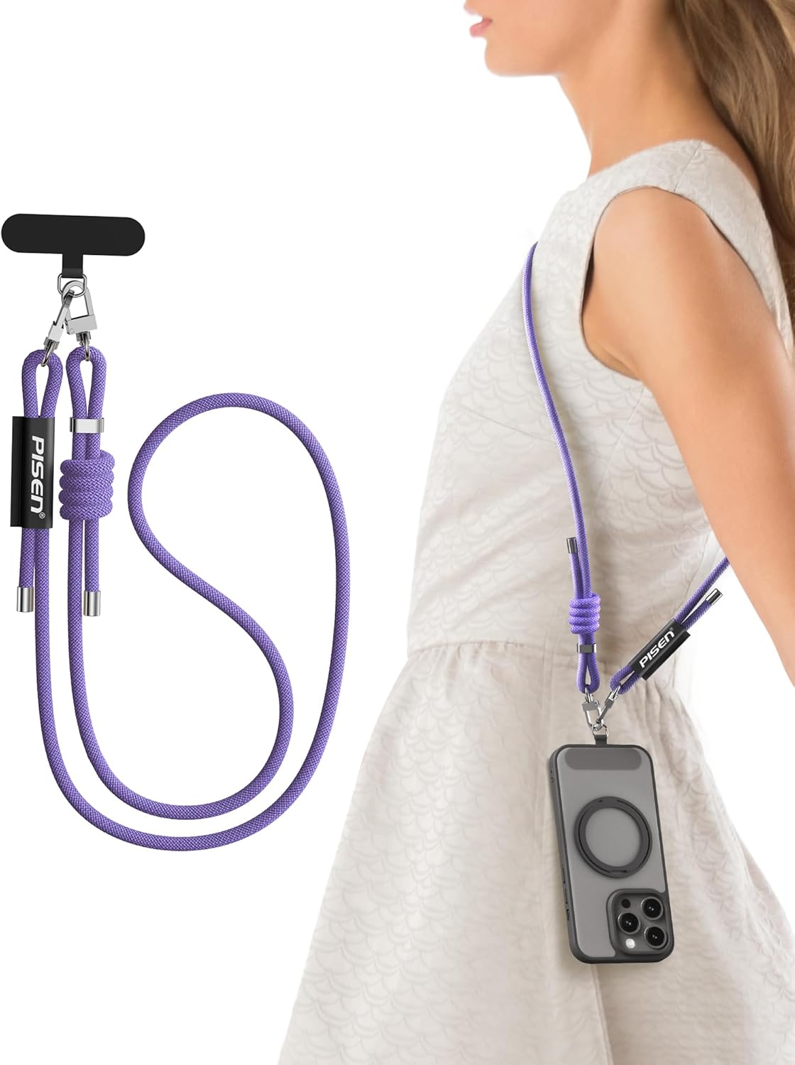 PISEN Phone Lanyard - Cell Phone Crossbody Lanyards with Adjustable Nylon Neck Strap with Lock Buckle & Phone Tether Patches