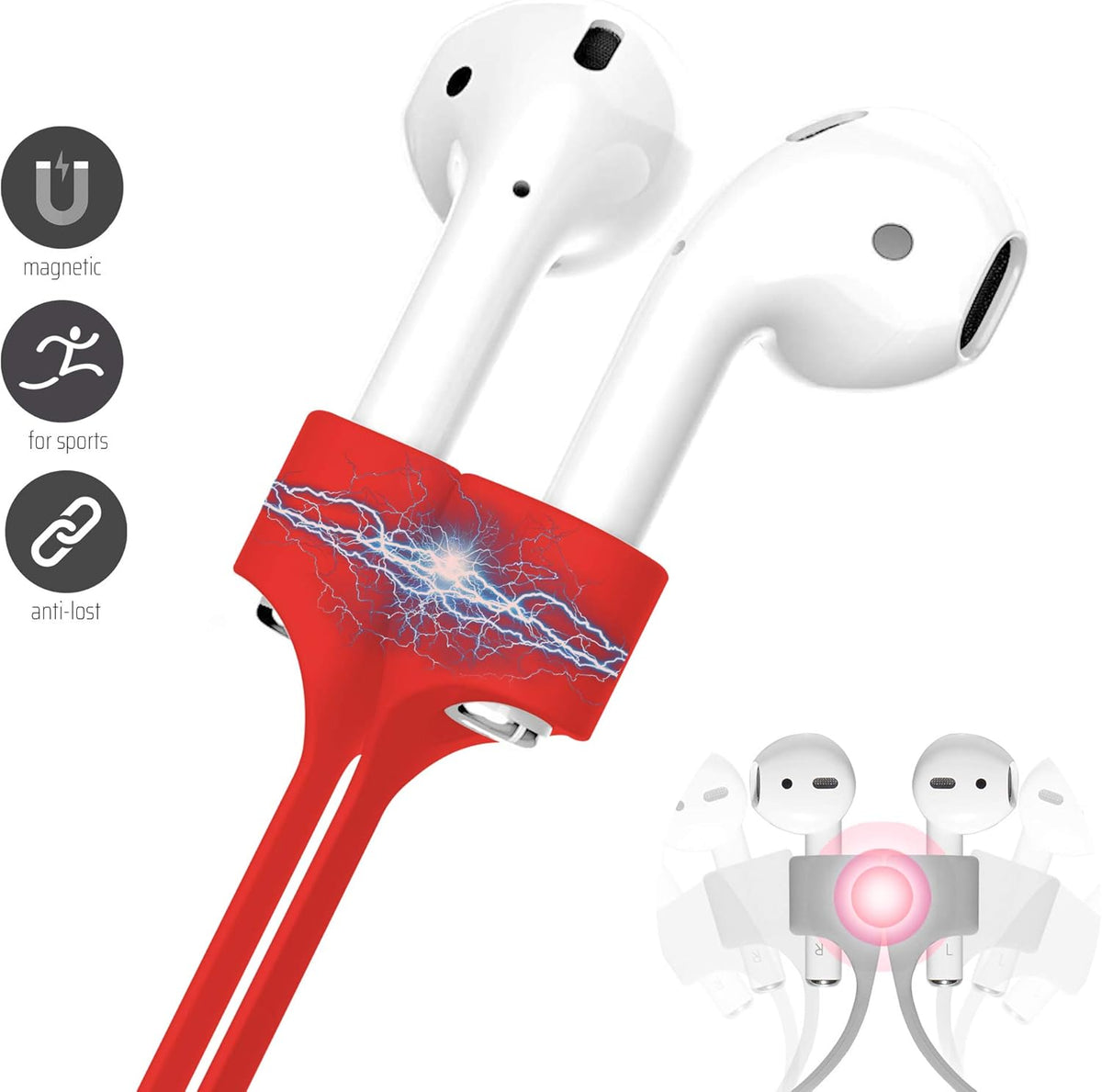 Ultra Strong Magnetic Airpod Pro Strap Anti-Lost Cord Sports Lanyard Compatible with Airpods 3rd 2nd Generation Pro 3 2 1 (Red)