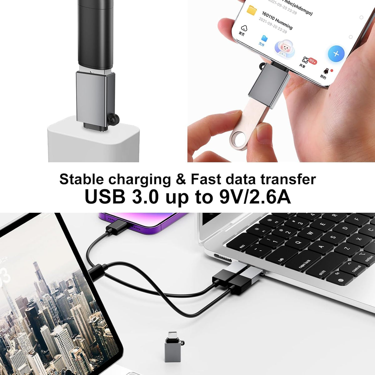 USB C to USB Adapter 10 Pack,USB C to USB A Adapter,Type C to USB Converter,USBC Adapters for MacBook,iMac,iPad,Samsung Galaxy S20+,Black and Grey