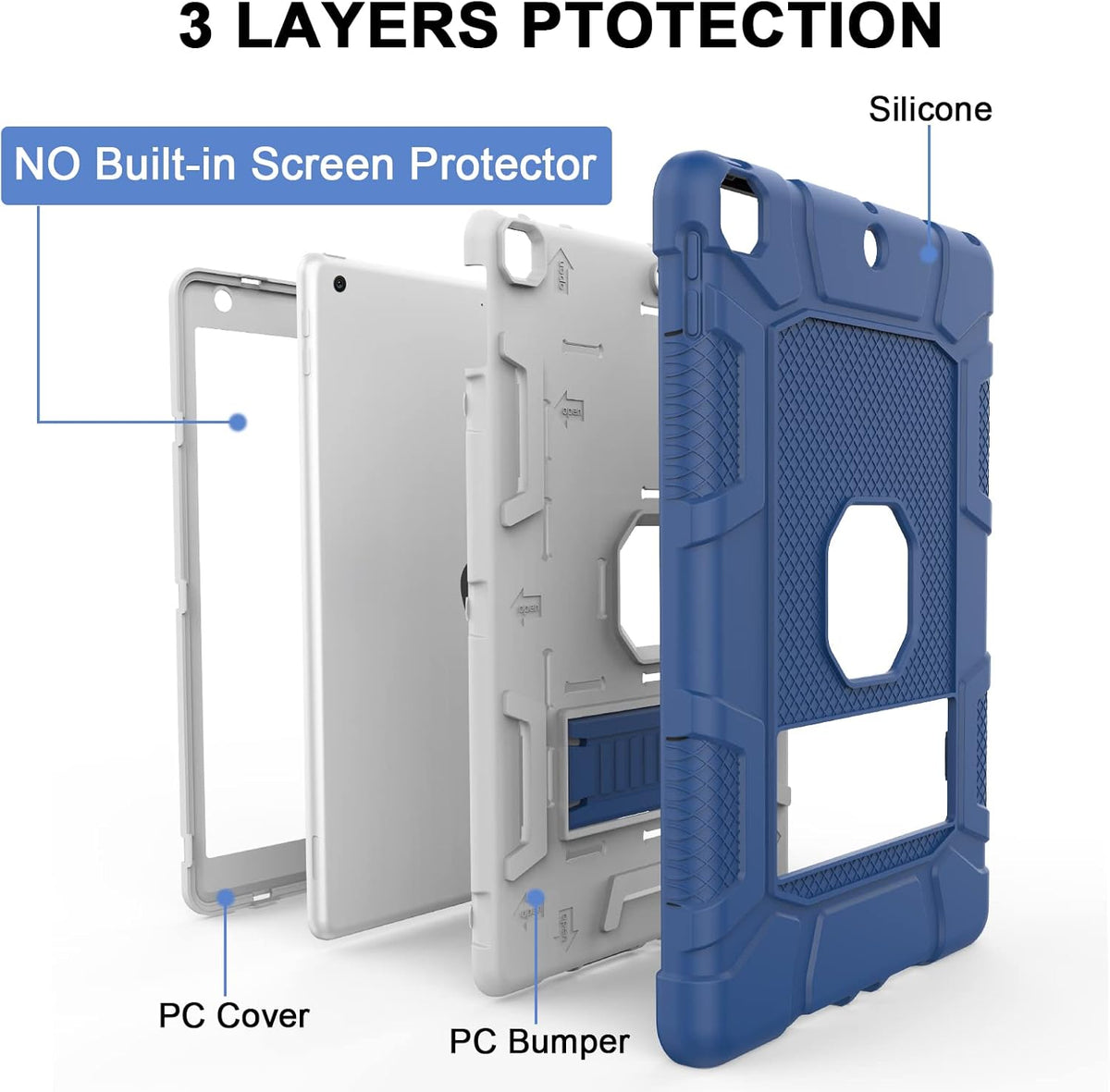 Rantice iPad 9th Generation Case, iPad 8th Generation Case, iPad 7th Generation Case, Hybrid Shockproof Rugged Drop Protection Cover with Kickstand for iPad 10.2'' (Navy+Gray)