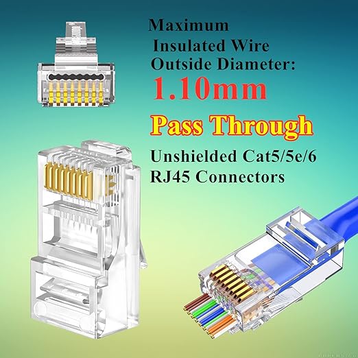 Gaobige 100-PACK Cat5 Cat5e Cat6 RJ45 Pass Through Connectors Ends