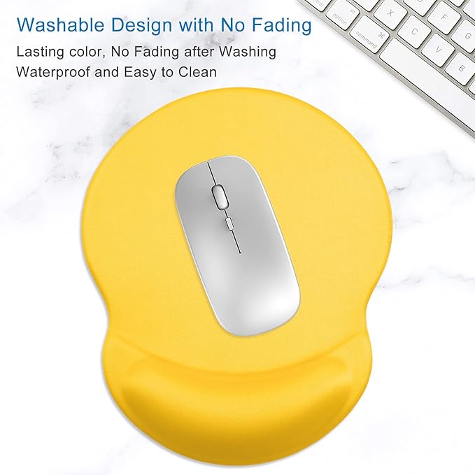 ITNRSIIET Ergonomic Mouse Pad with Gel Wrist Support Small Wrist Rest Smooth Surface Non-Slip PU Base Comfortable Office Supplies Pain Relief, 8.7 x 7.2 inches, Apricot Yellow