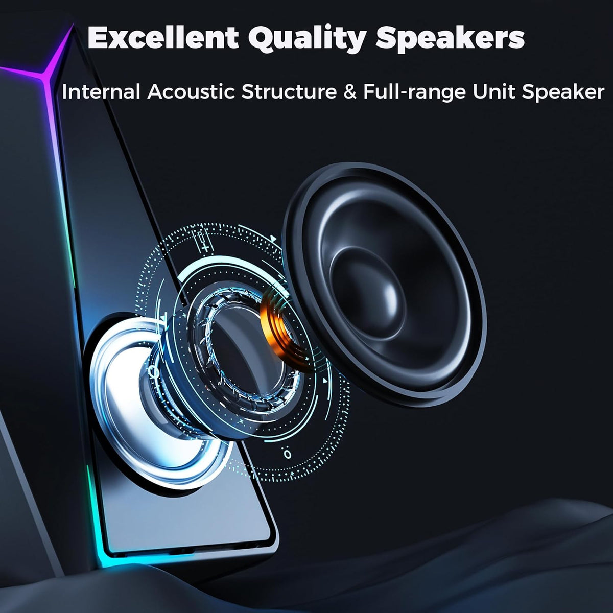 ROSON Computer Speakers, Gaming PC Speakers with Enhanced Bass and Volume Control, Stereo 2.0 USB Powered 3.5mm Aux Multimedia Speakers for Laptop/Desktop/Tablets/Phone