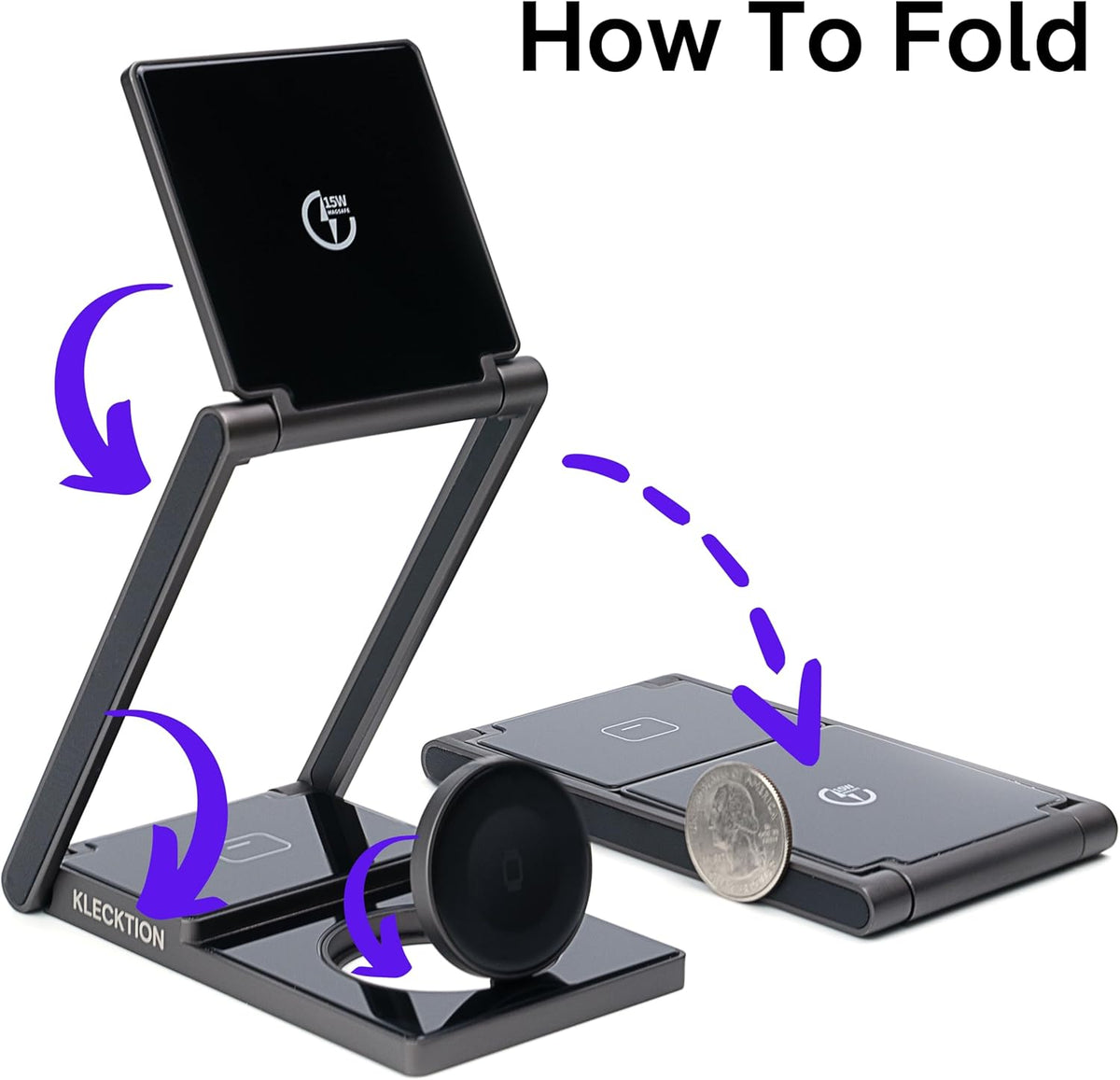 3 in 1 Wireless Charging Station, iPhone 16 15 14 15W Fast Charging Station for Multiple Devices, Adjustable Angle Foldable 8.8oz Travel Charging Stand for iPhone AirPods Apple Watch Men Women Gift
