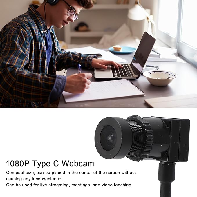 Pomya 1080P HD Webcam with Microphone USB Mini Web Cam with 1.5m Cable Type C Plug and Play Camera for Smartphone Laptop Computer Used for Live Streaming Online Calling