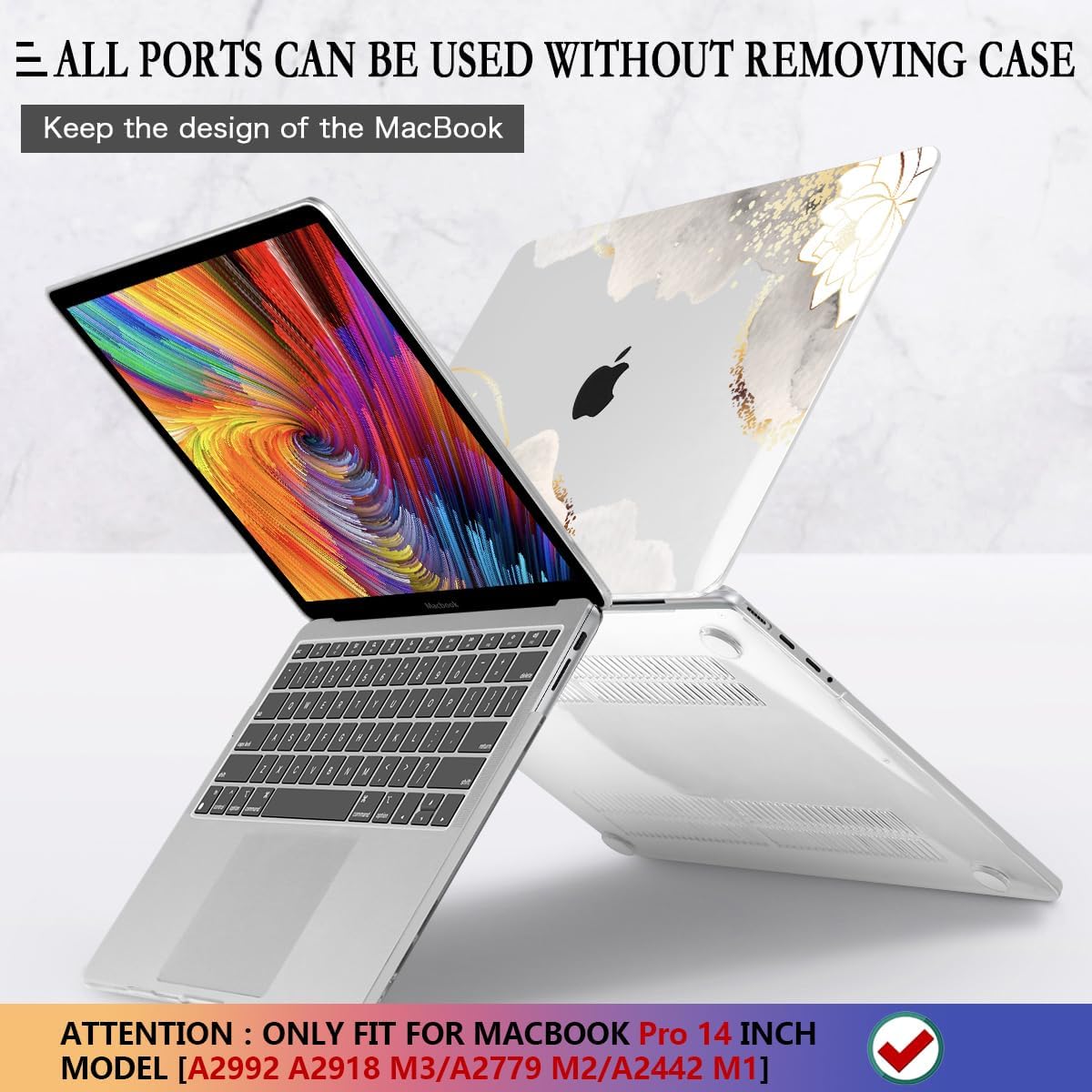 CISSOOK Compatible with MacBook Pro 14 inch Case 2024 2023-2021 Release Model: M4 A3112 A3185 A3401 M3 A2992 A2918 M2 A2779 A2442 M1 Pro/Max, Lotus Hard Shell Case for MacBook Pro 14 with Touch ID