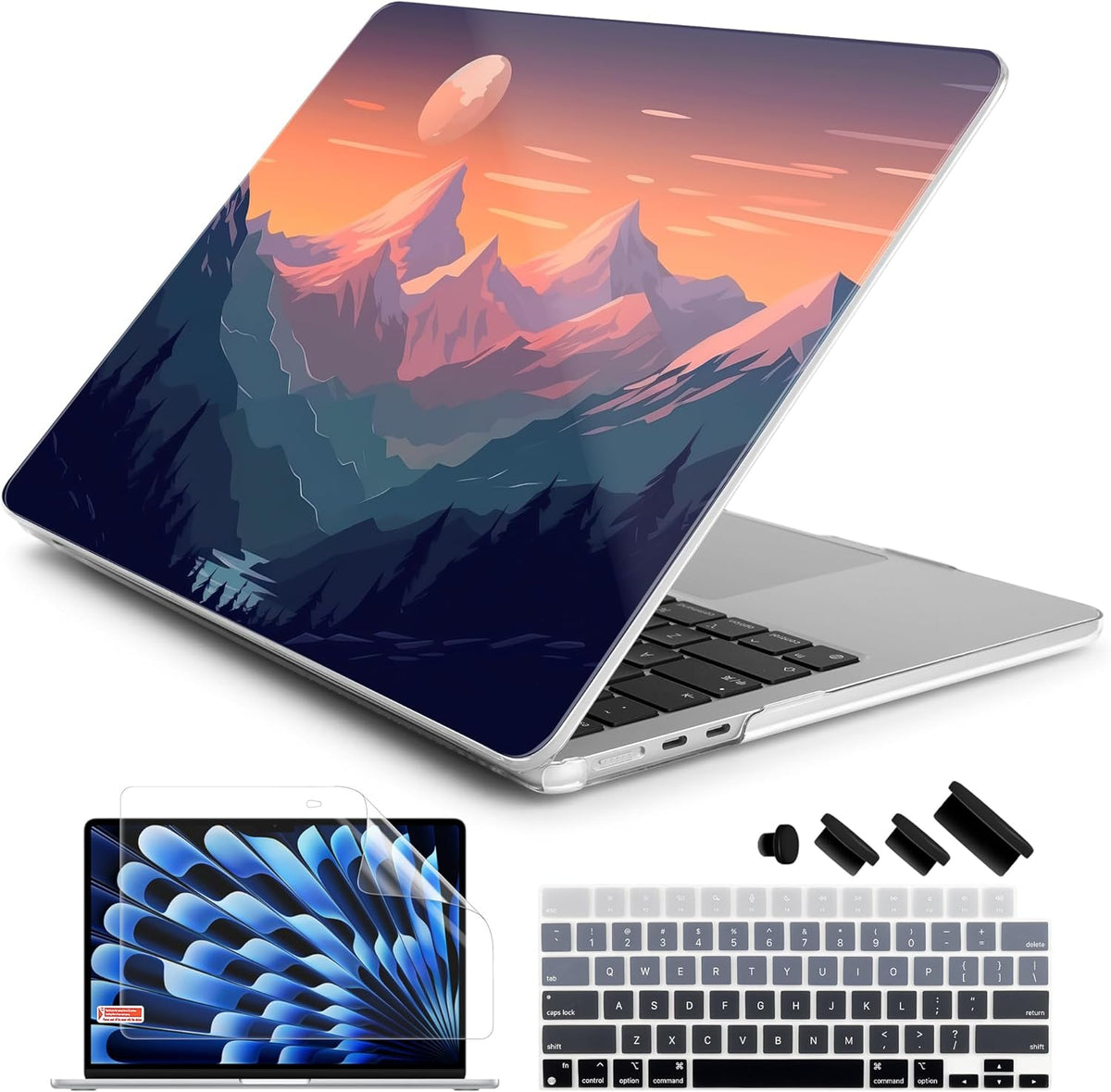 Batianda Premium Case for New MacBook Air 15 inch 2025 M4 2024 2023 with M3 M2 Chip Model A3114 A2941, Designed Protective Plastic Hardshell & Keyboard Cover & Screen Protector, Sunset