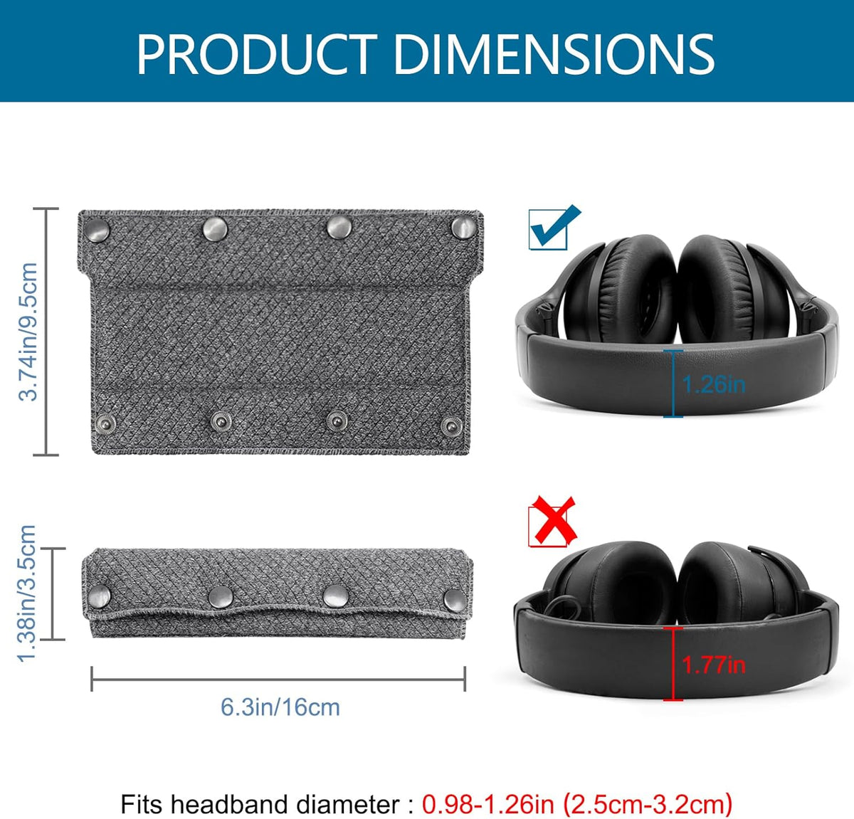 GEVO Replacement Headphone Headband Cover for Bose QC35,QC25,Beats Studio2/ 3,Skullcandy,JBL,Jlab Headphones,Headband Cushioning Pad Protects Repair Parts,Easy Installation,No Tools Required (Gray)