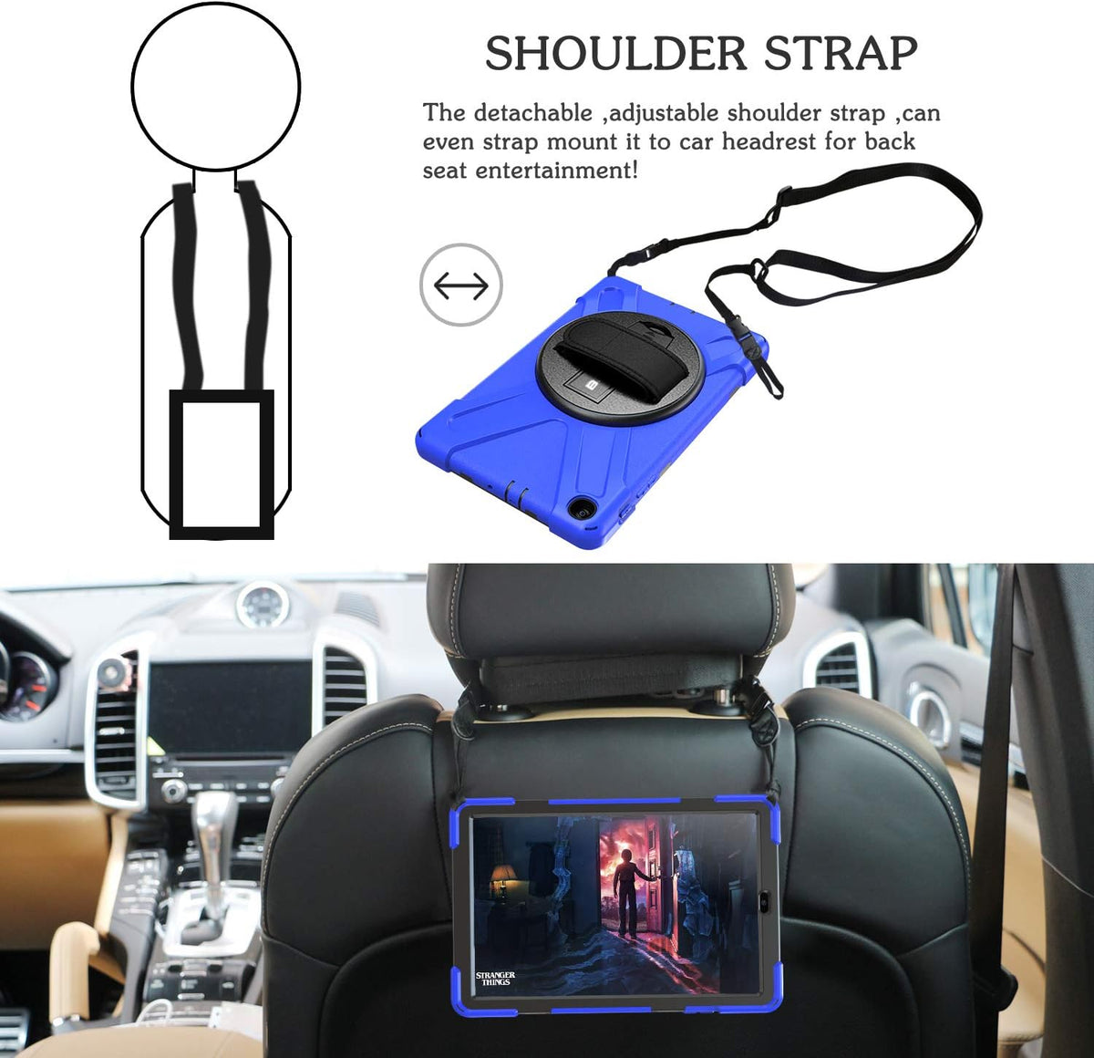 BRAECN for Galaxy Tab A 10.1 Case SM-T510/SM-T515,[Adjustable Hand Strap] [Rotating Stand] [Attachable Shoulder Strap] Heavy Duty Drop Protection Rugged Case for Samsung Tab A 10.1 Inch 2019 -Blue