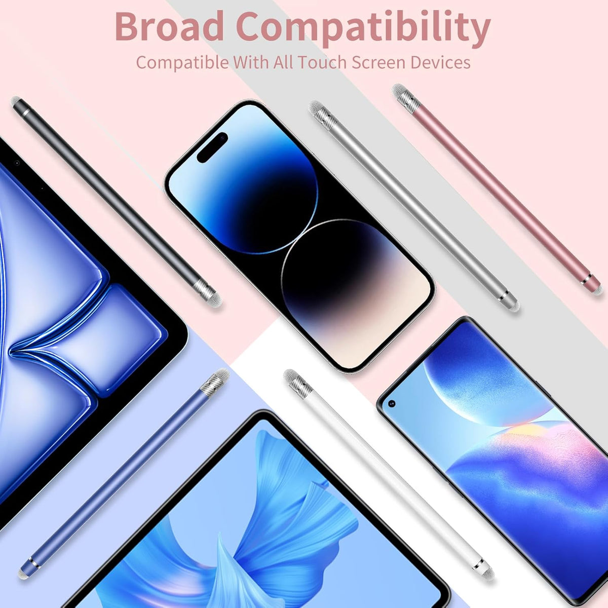Stylus Pen for Touchscreen,2-in-1 High Sensitivity & Precision Stylus Pen,Suitable for Ipad/iPhone/Android Tablets,Compatible with All Touch Screen Devices(3 Stylus-Black/White/Rose Gold)