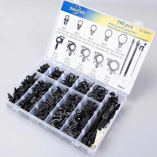 OAUTOO 190pcs Wire Loom Routing Clips Push Mount Cable Tie Assortment