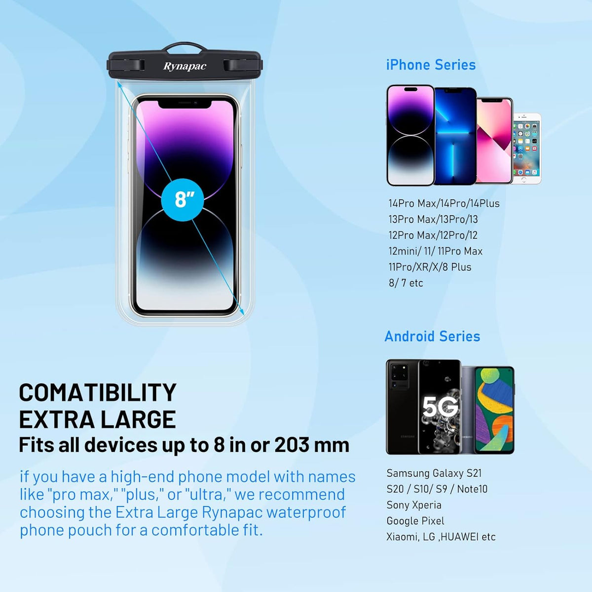 Waterproof Phone Pouch Bag - 8.5in Water Proof Cell Phone Case for Beach Travel Must Haves, Waterproof Phone Holder with Lanyard for iPhone 16 15 Pro Max Galaxy S24 Ultra Pixel 8 Pro,Cruise Essentials