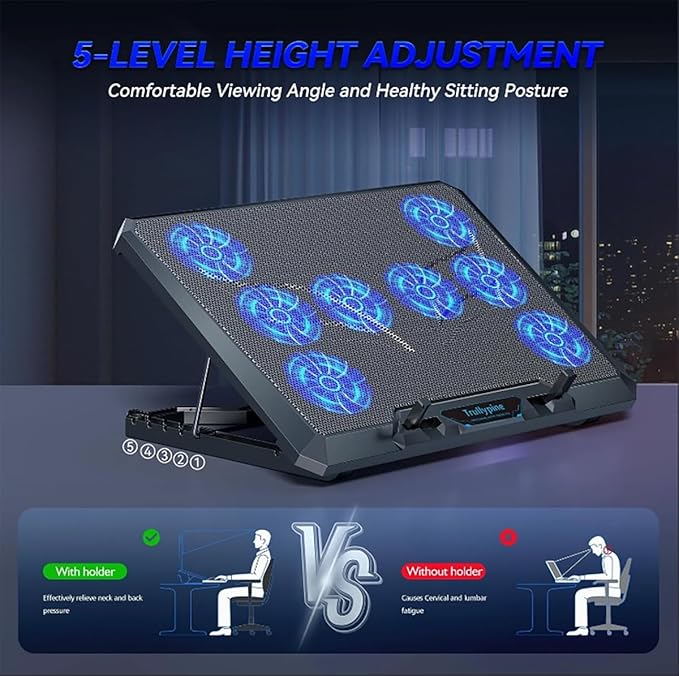 Laptop Cooling pad for Asus Vivobook S 14 Flip TP3402 Gaming laptops Laptop Cooler with 8 Fan Adjustable Speed 5-Level Height Adjustment Mute Silent2 USB-A PortBuilt-in Phone Stand