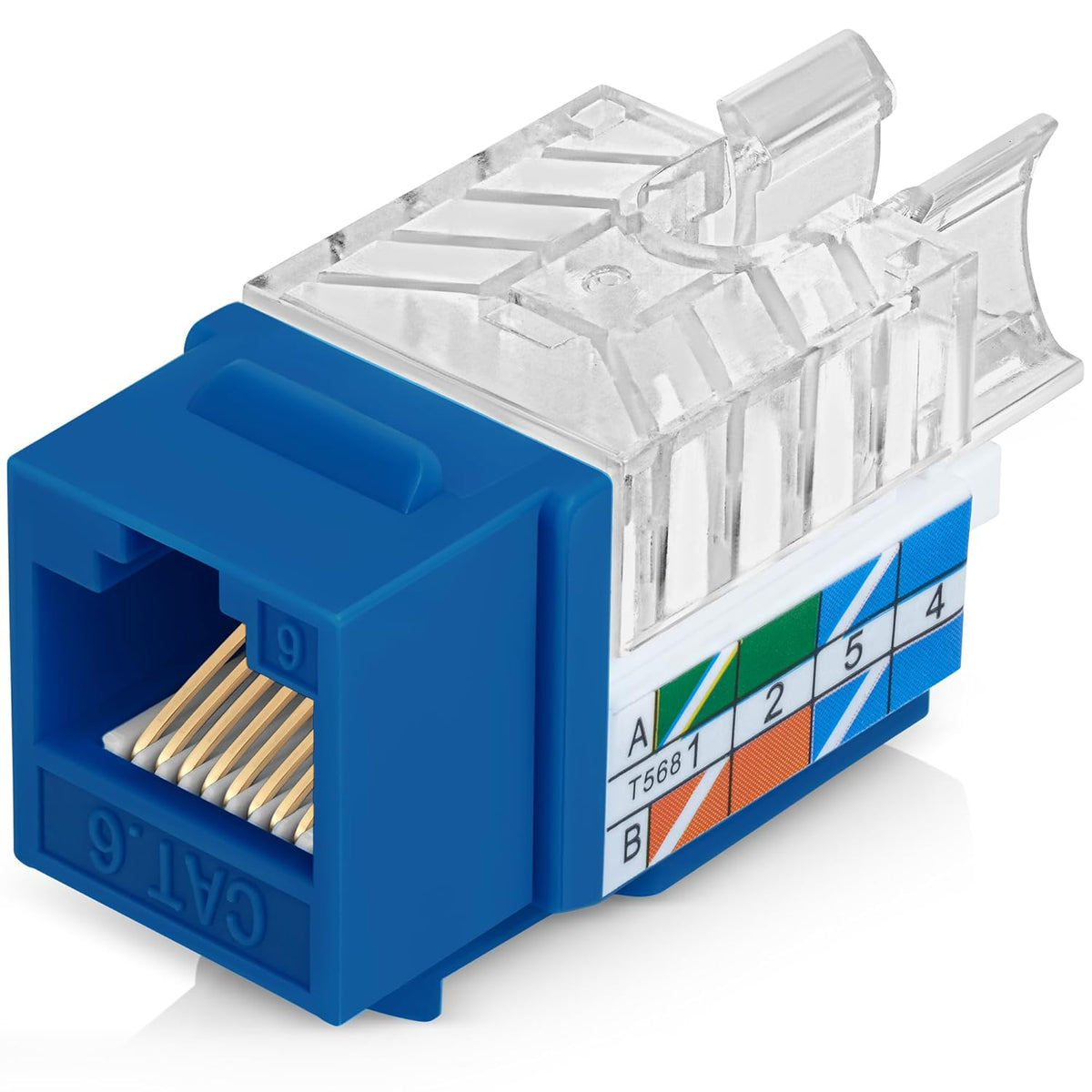 Everest 45° Angled RJ45 Cat6 Keystone Jacks 10-Pack in Blue - Slim Profile Female RJ45 Connectors - Cat 6 Keystone Jack - Compatible with 45° Angled Speed Termination Tool - 45Term (B0BL3GS7ZY)