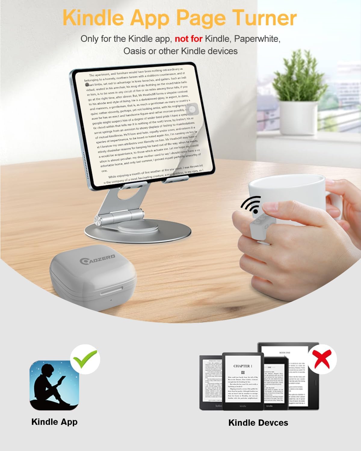 ADZERD Remote Control for TikTok, Page Turner for iPad iPhone, Bluetooth Camera Video Recording Remote, Scrolling Ring for TIK Tok, iPhone, iPad, iOS, Android - Grey