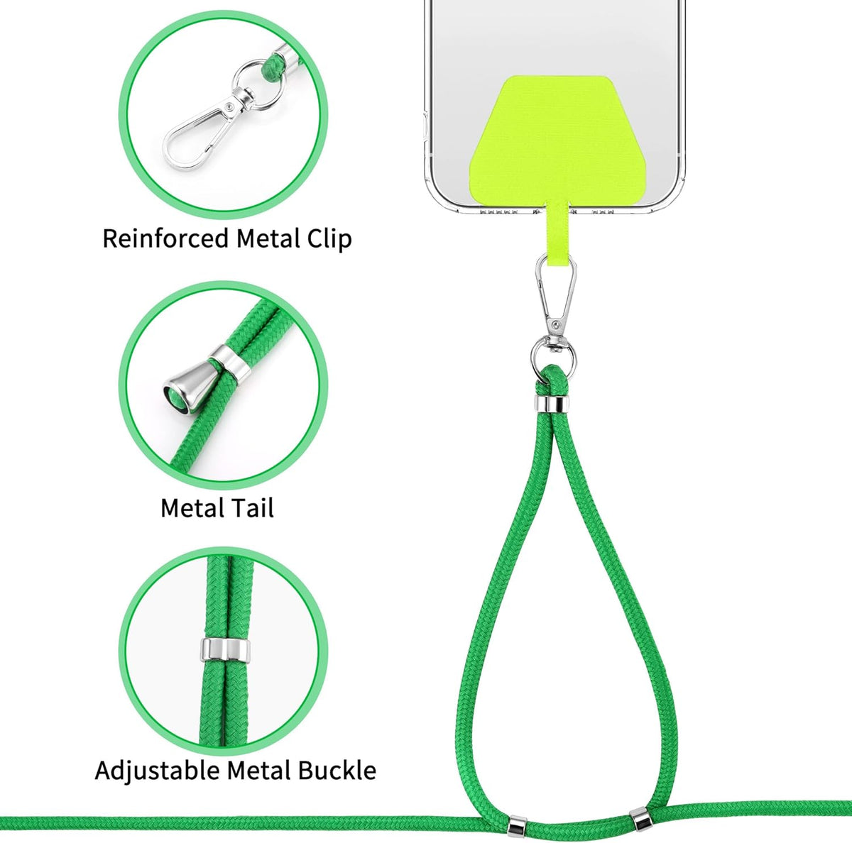 CACOE Phone Lanyard 2 Pcs-2 Pcs Adjustable Neck Strap, 4 Pcs Patches, Universal Crossbody Multifuctional Cell Phone Lanyards Compatible with Most Smartphones(Black+Dark Green)