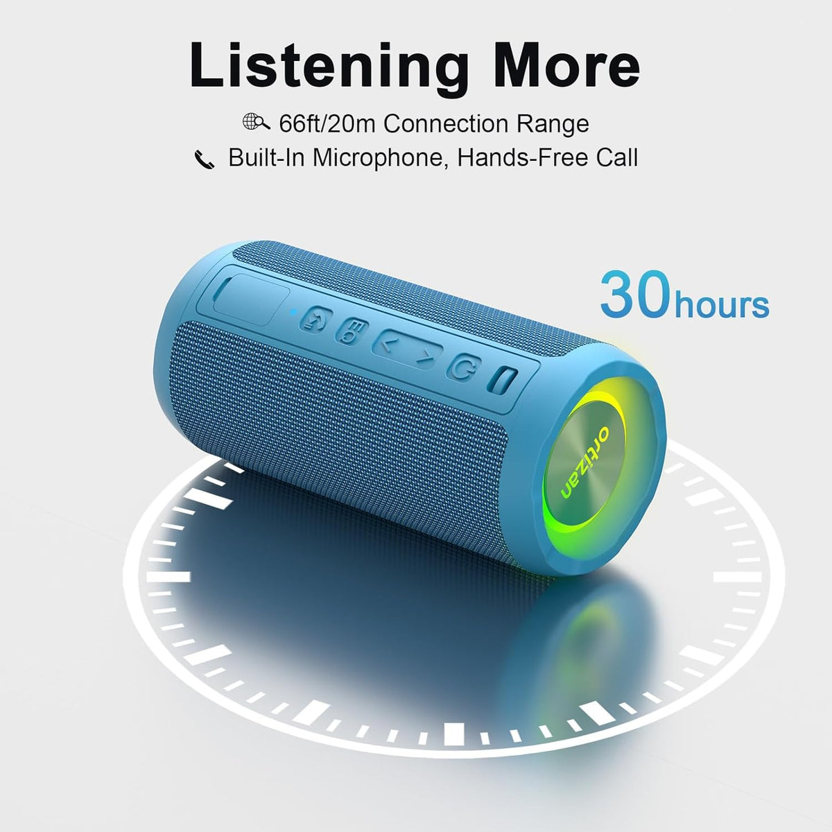 Ortizan Wireless Portable Bluetooth Speaker, IPX7 Waterproof, Dustproof and Rustproof, Powerful 24W Sound, Enhanced Bass, 30-Hour Battery, 360° Party Light, and Stereo Pairing (BT 5.3), Gifts - Blue