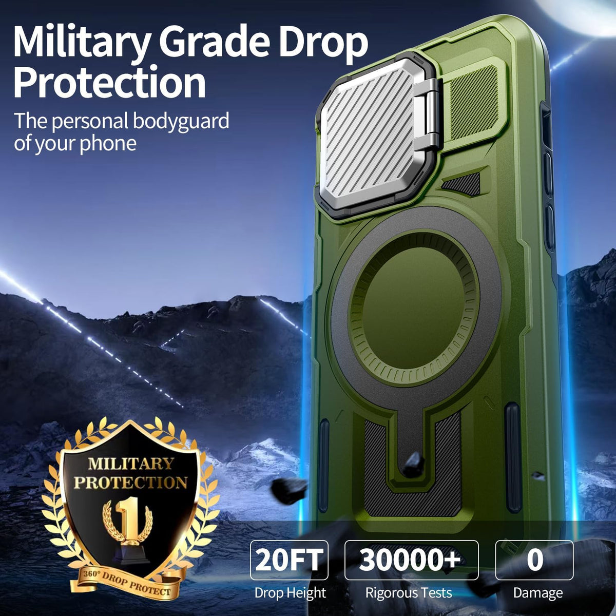 Camera Stand Case for iPhone 13 Pro, [Compatible with Mag Safe] [Lens Cover] 2024 Version Military Grade Protective Soft Case for iPhone 13 Pro 6.1 inch Men Women, Green