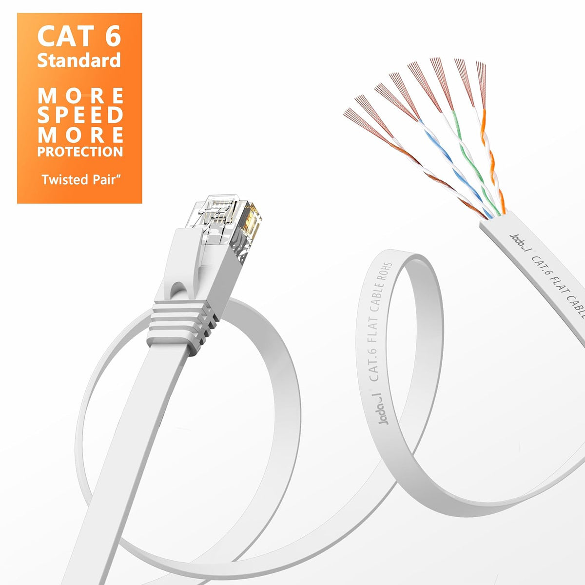 6 50 10Gbps Cat8 Cat7 RJ45 Jadaol Cat Ethernet Cable ft, Support Network, Flat LAN Patch Cable, High-Speed Wired