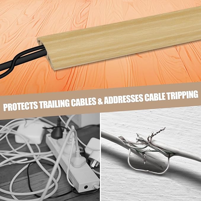 Floor Cord Cover Self Adhesive Cord Hider,3.3FT Cable Management, Extension Strip Protector for Wires, Prevent Cable Trips for Offices, Gyms, Exhibitions Cavity:0.47"(W) x0.35(H) WoodLightyellow