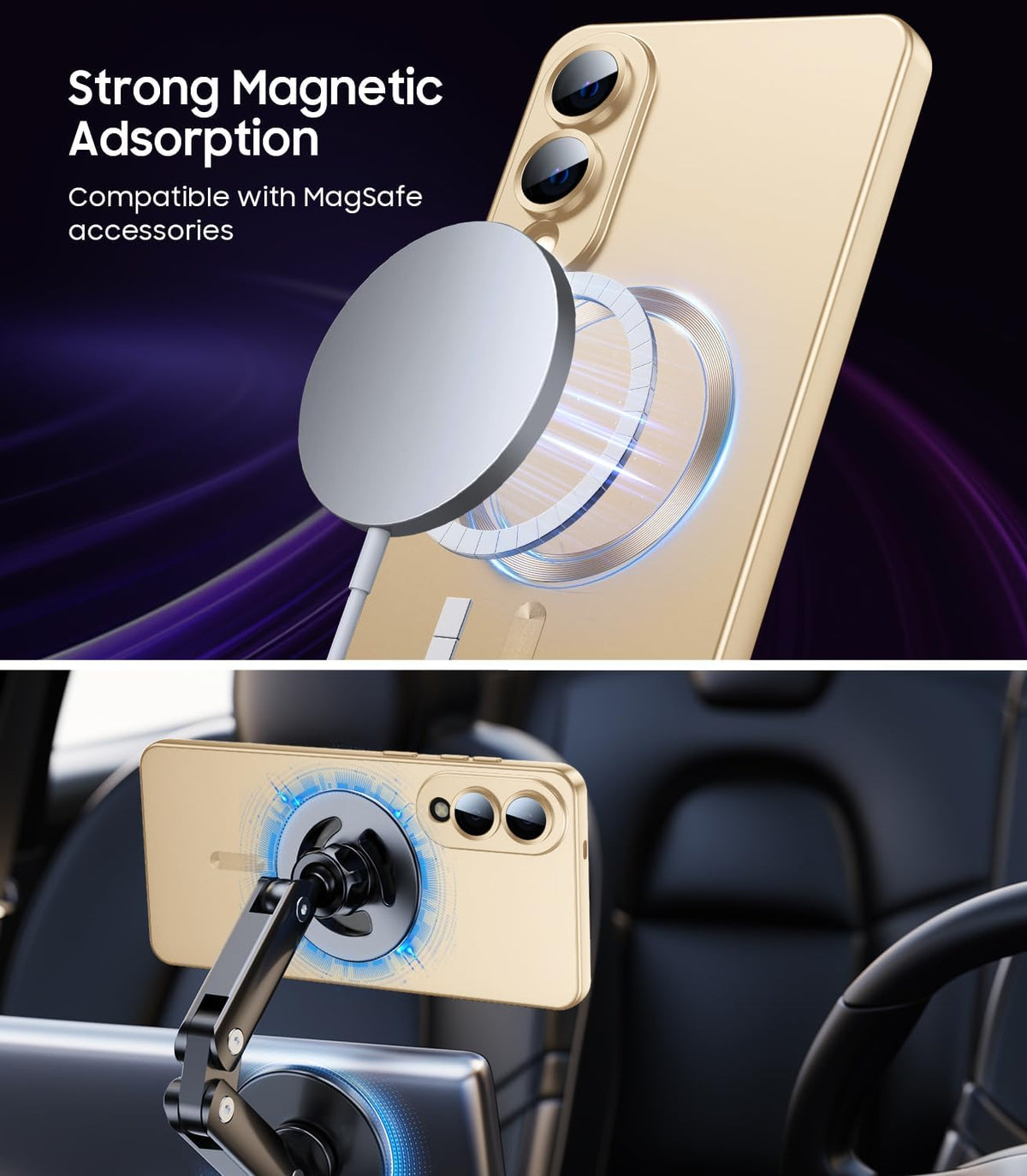 Magnetic for Samsung Galaxy S25 Edge Case [Compatible with MagSafe][Built-in Camera Lens Protector] Slim Soft Silicone Bumper Shockproof Metallic Luster Phone Case (Gold)