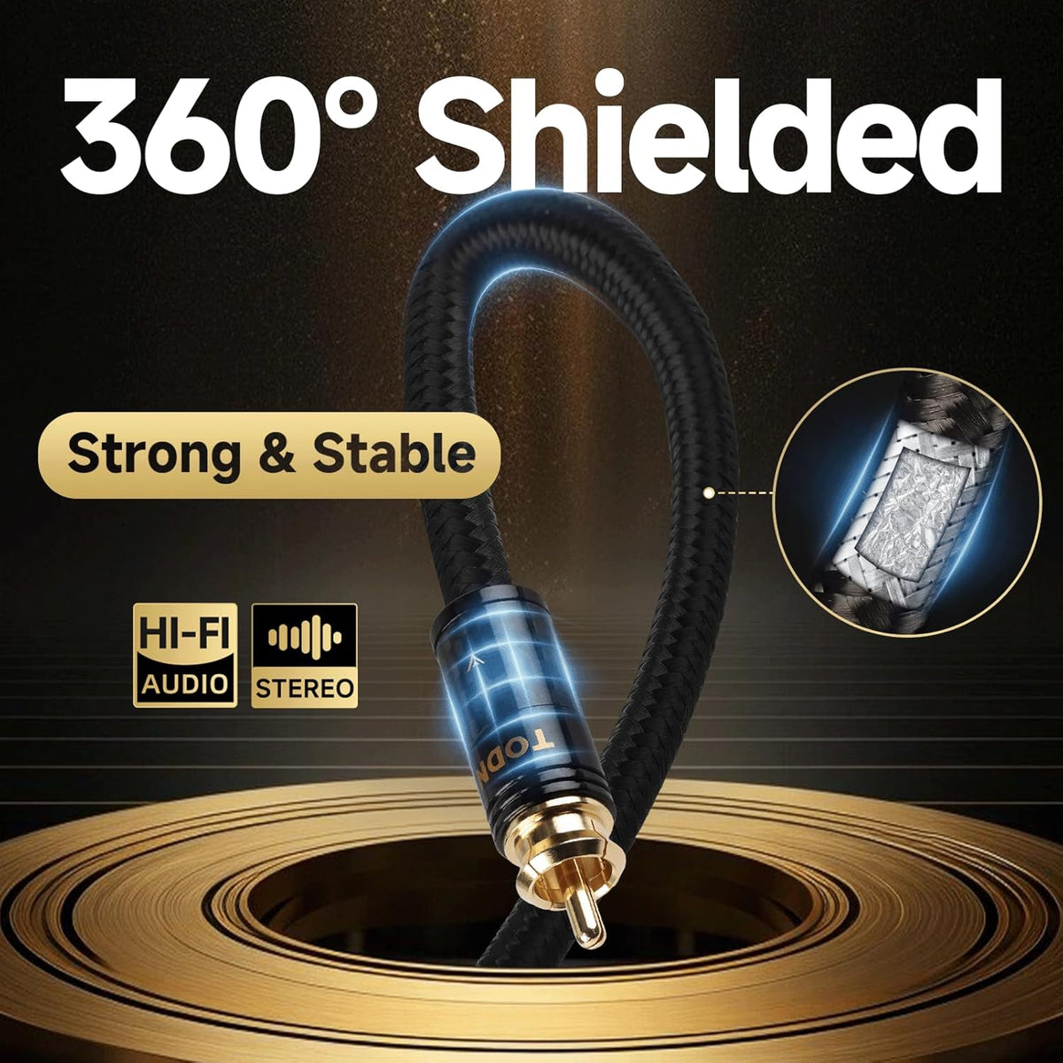 TODN HiFi RCA Cables Audiophile 2 RCA Male to Male Shielded Audio Cable for Home Stereo Systems, Premium Sliver-Plated O-C-C Core (6.5ft/2m, 1 Pair)