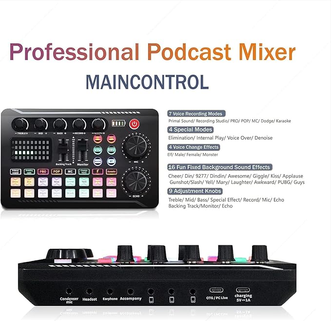 F998 Podcast Equipment Bundle, SINWE Condenser Microphone with Audio Mixer