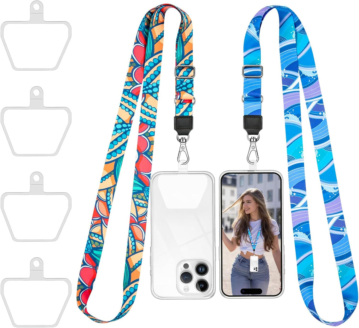 Doormoon Phone Lanyard, Universal Adjustable Neck Straps for Phone Case Keys ID Badges Phone Accessorie Compatible with iPhone, Samsung, Motorola, LG & Most Smartphones, 2 Pack, Sea