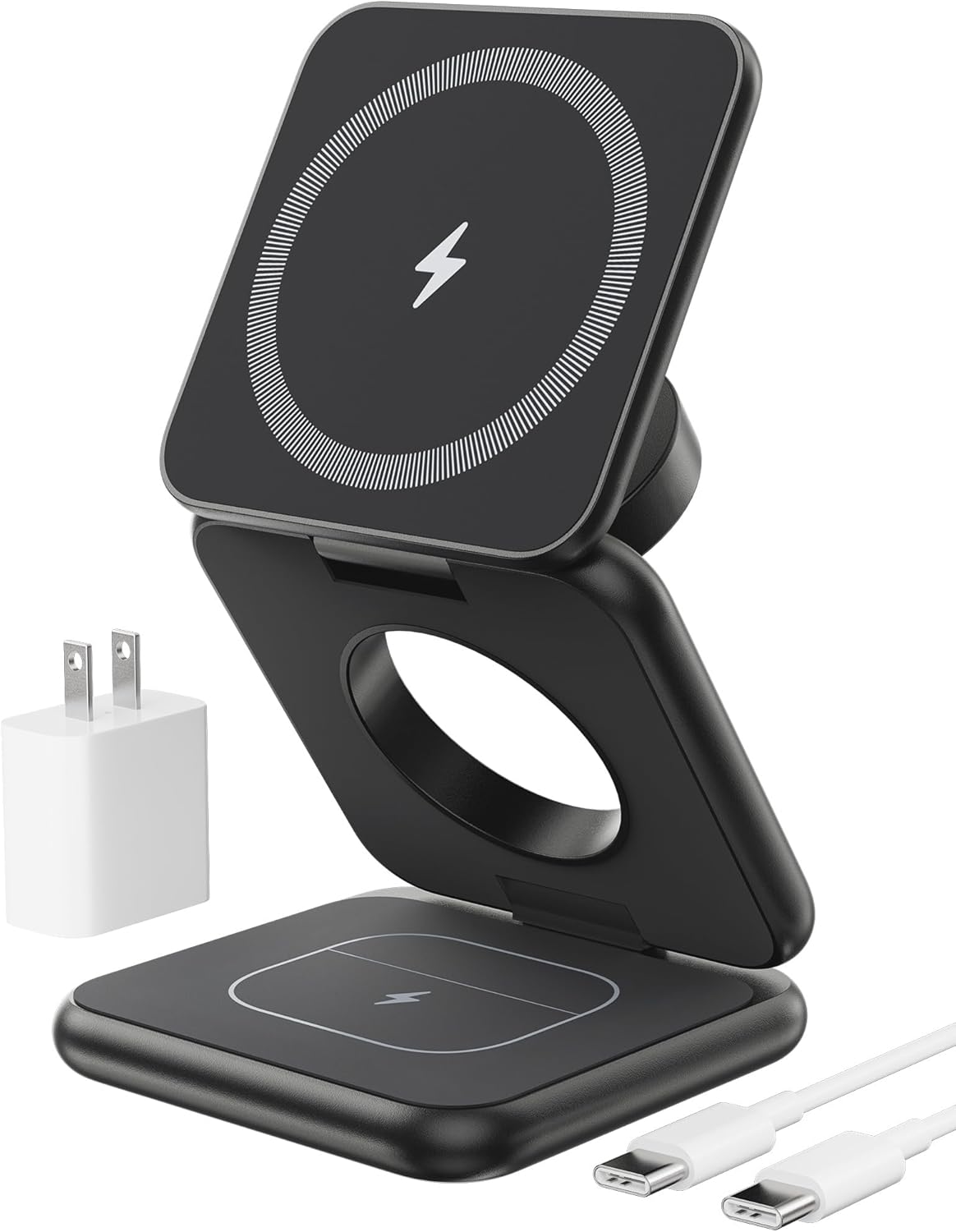 Foldable Magnetic Wireless Charger, KU XIU X40 Aluminum Alloy 3 in 1 Charging Station for Apple, Fast Charging Travel Charger for iPhone 16 15 14 13 12 Series, 5W for Apple Watch Ultra, AirPods, Black