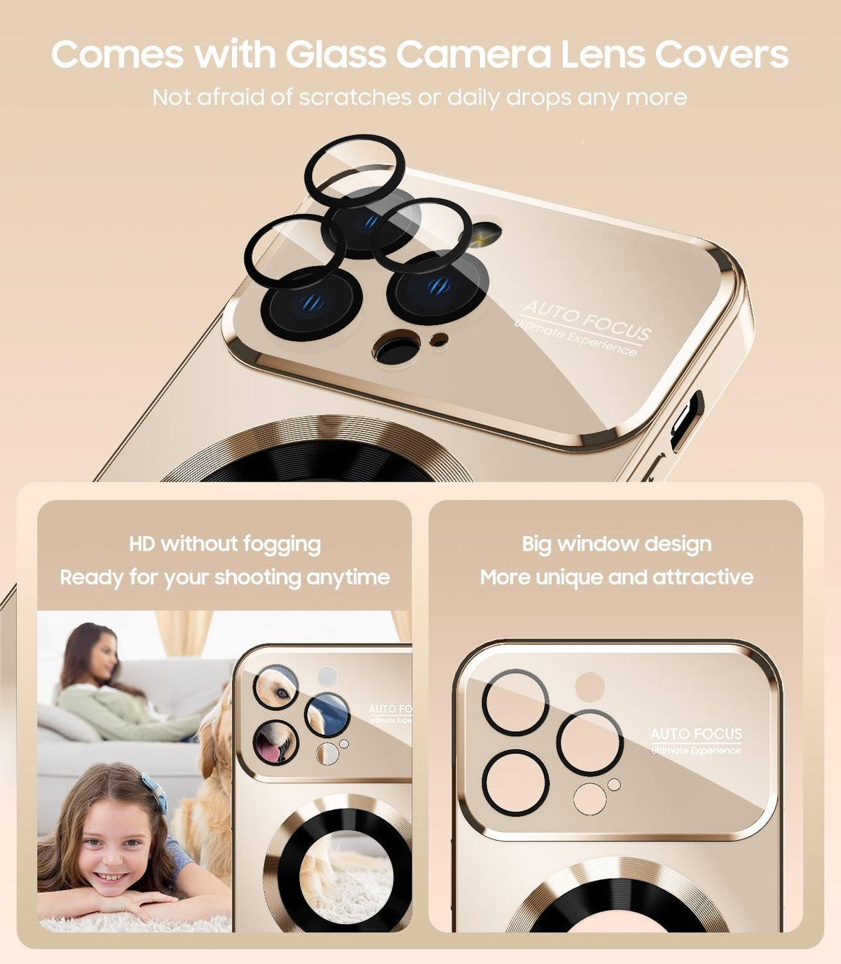 Magnetic for iPhone 14 Pro Max Case, Compatible with MagSafe, Built-in Camera Lens Protector, Logo View, Military Grade Drop Proof Phone Case Cover, Desert Titanium