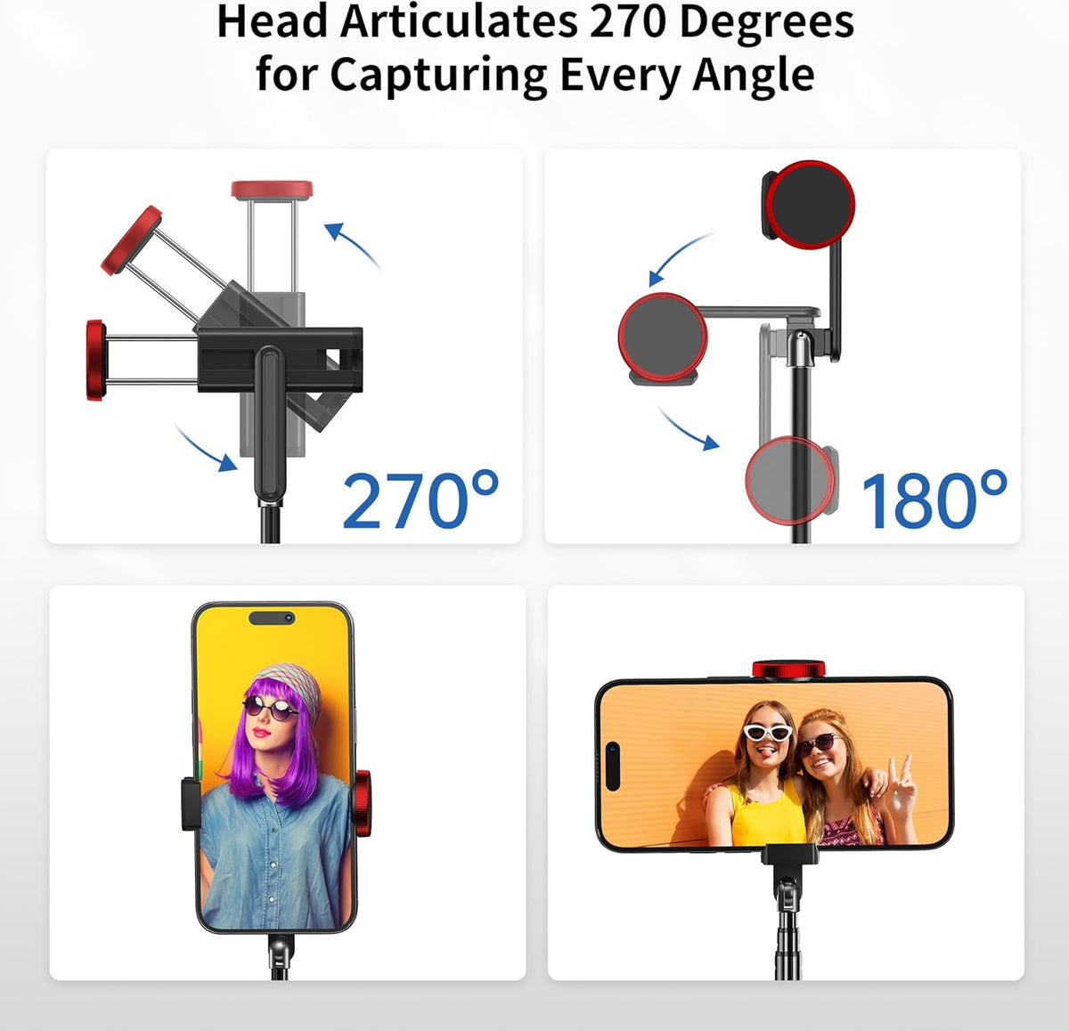 ATUMTEK Selfie Stick Tripod, Extendable 3 in 1 Aluminum Bluetooth Selfie Stick with Wireless Remote and Tripod Stand for iPhone 16/15/14/13/12/11/11 Pro/XS Max/XS/XR/X/8/7, Samsung Smartphones, Red