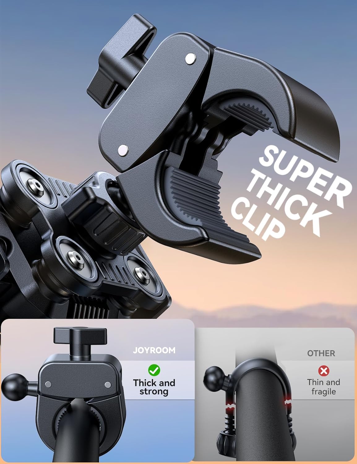 JOYROOM Motorcycle Phone Mount Holder - [Dual Vibration Dampener][Not Block Camera] Bike Phone Mount Handlebar, Motorcycle Bike Accessories for iPhone Samsung 4.7''-7'' Phones