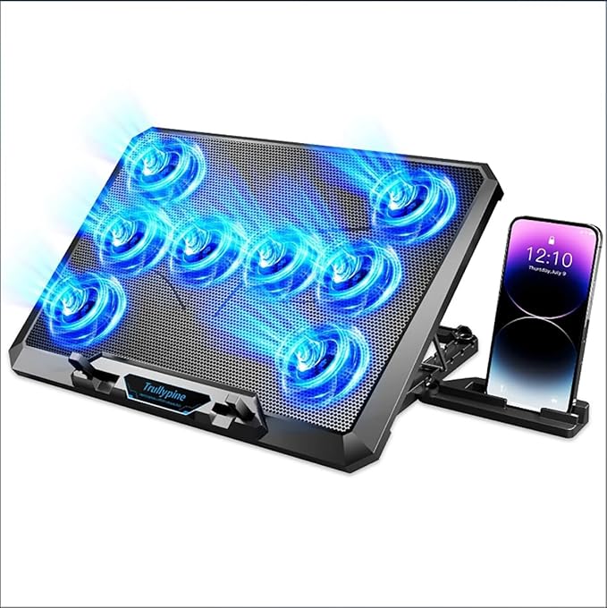 Laptop Cooling pad for Dell Inspiron 15 3573 Gaming laptops Laptop Cooler with 8 Fans Adjustable Speed 5-Level Height Adjustment Mute SilentBuilt-in Phone Stand