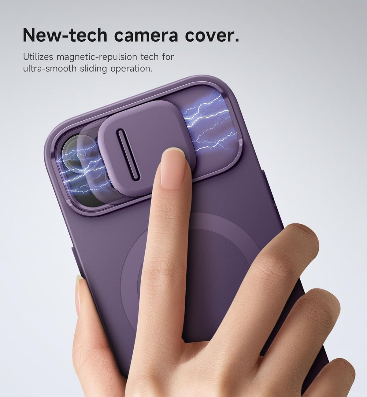 SURITCH for iPhone 15 Case with Magnetic Camera Slide Cover and Adjustable Kickstand, Compatible with MagSafe, Shockproof Bumper Case Slim Protective Cover 6.1 Inch, Dark Purple