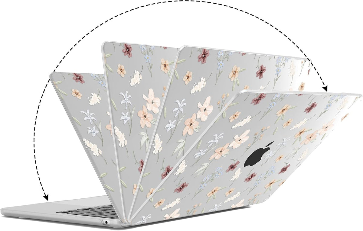 G JGOO Compatible with MacBook Air 13 inch Case 2025 2024 2023 2022 M4 A3240 M3 A3113 M2 A2681, Clear Plastic Hard Shell for MacBook Air 13.6 inch Case + Keyboard Cover + Screen Protector, Florets
