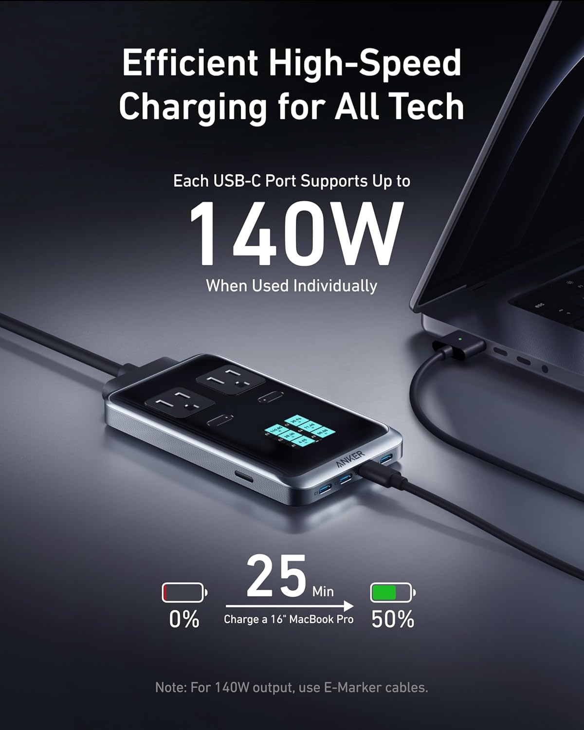 Anker Prime Charging Station, 240W 8-in-1 USB C Power Strip, 5 ft Detachable Extension Cord, 2 AC, 4 USB C, 2 USB A, for iPhone 15/14, Desktop Accessory for MacBook, Home, Office (Not for Travel)