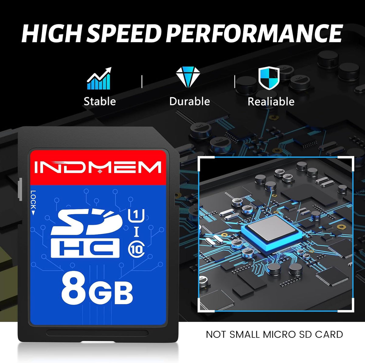 INDMEM SD Card 8GB, 8 Packs Class 10 8GB Flash Memory Card MLC Standard Secure Digital Cards Camera Card