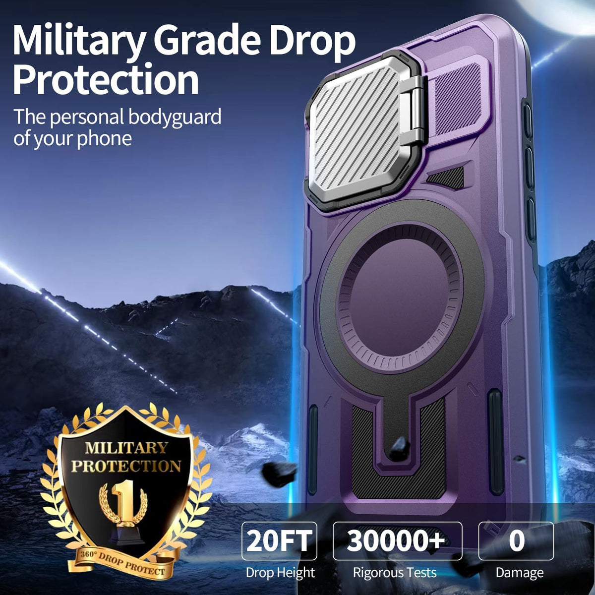 Camera Stand Case for iPhone 15 Pro, [Compatible with Mag Safe] [Lens Cover] 2024 Version Military Grade Protective Soft Case for iPhone 15 Pro 6.1 inch Men Women, Purple