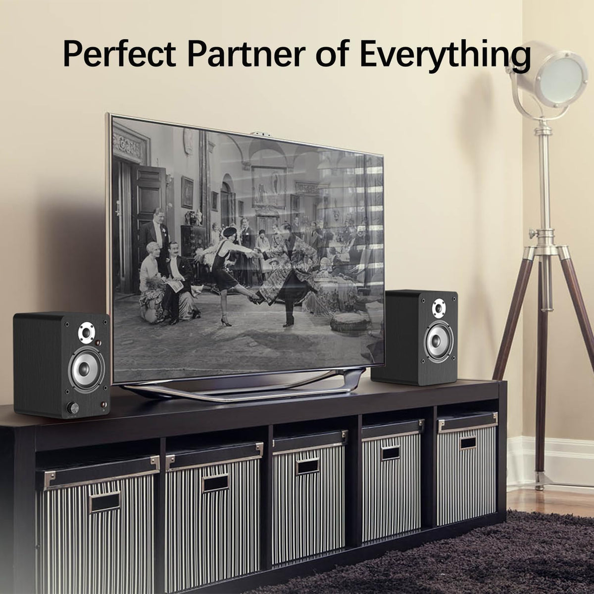 LONPOO Powered Bookshelf Speakers for Record Player,2.0CH Bluetooth Active Near Field Monitors with 1-inch Silk Domed Tweeter and 4-inch Aluminium Speaker for Home Theater, 100 Watts RMS