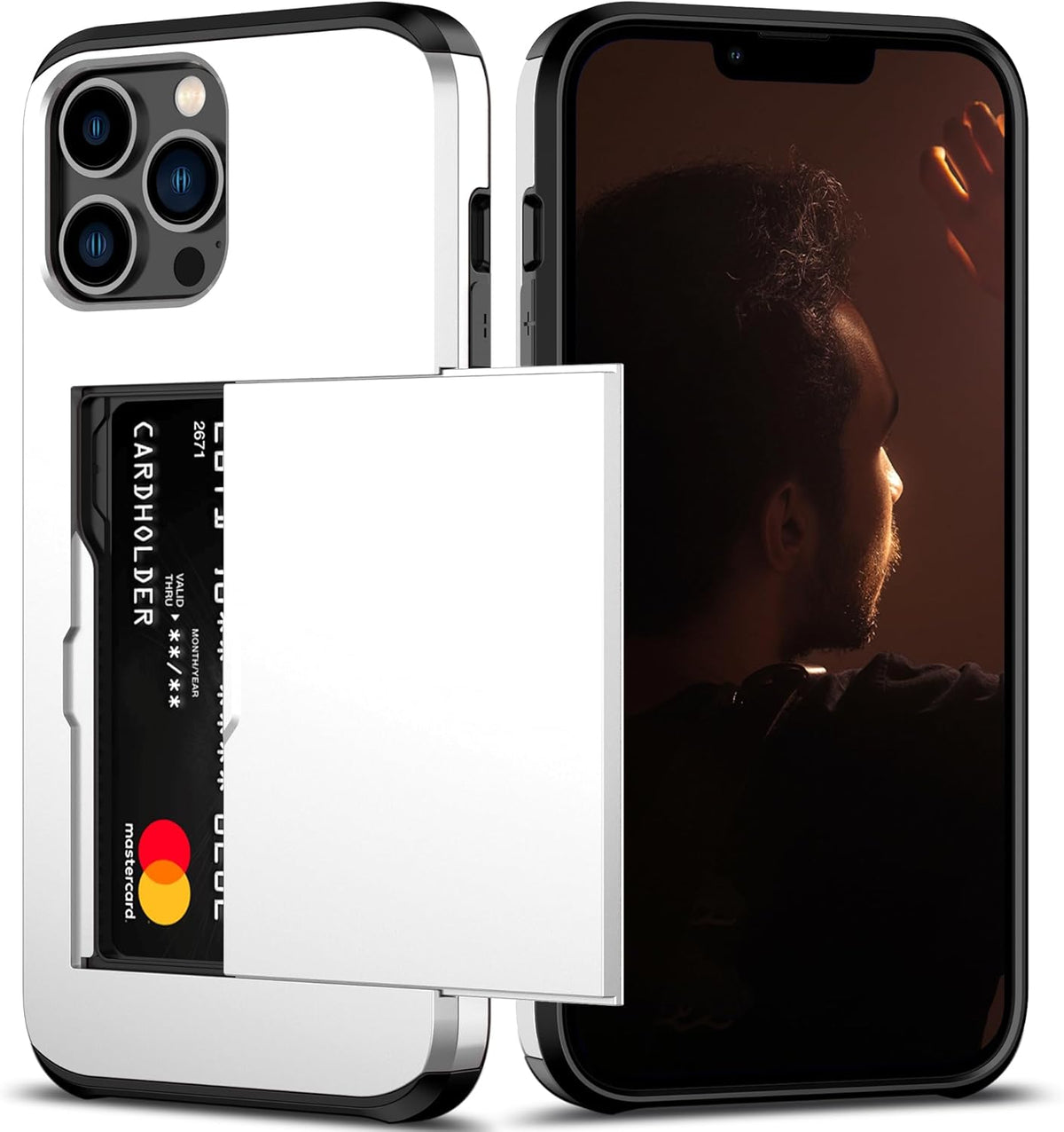 Nvollnoe for iPhone 12 Pro Max Case with Card Holder Heavy Duty Protective Dual Layer Shockproof Hidden Card Slot Slim Wallet Case for iPhone 12 Pro Max for Men&Women(White)