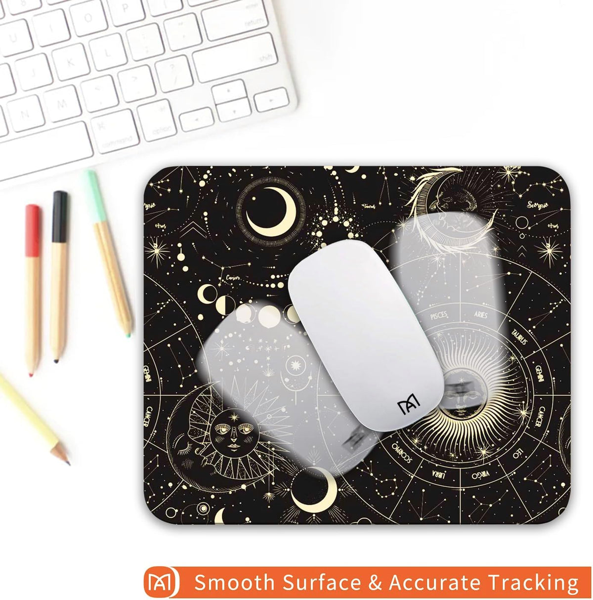 Square Mouse Pad Moon Sun, Personalized Premium-Textured Custom Mouse Mat Design, Washable Mousepad Cloth, Non-Slip Rubber Base Computer Mouse Pads for Wireless Mouse