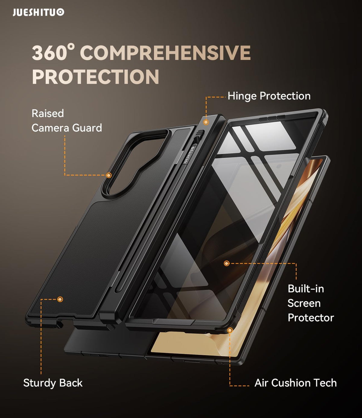 JUESHITUO for Samsung Galaxy Z Fold 7 Case with Privacy Screen Protector, Built-in S Pen Slot(No Pen) & MagSafe, Military Shockproof Cover for Z Fold 7, Hidden Kickstand, Hinge Protection, Black