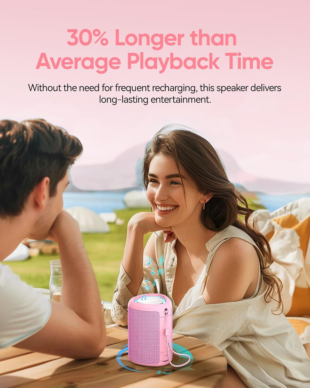 Portable Bluetooth Speaker with Lights, Stocking Stuffers, Powerful Crystal Clear Sound, IPX5 Waterproof, All Day Playtime, BT 5.3, TWS Paring, Small Wireless Speaker for Outdoor, White Elephant Gifts