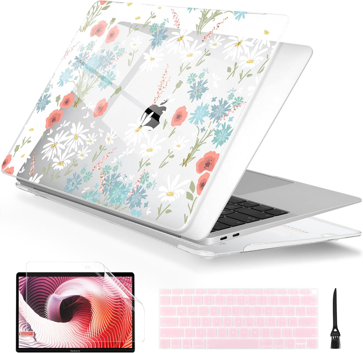 Batianda Case for M1 MacBook Air 13 Inch Model A2337 A2179 A1932 2021 2020 2019 Release,Lovely Creative Series Design Hard Shell with Keyboard Cover & Screen Protector, Cute White Flower